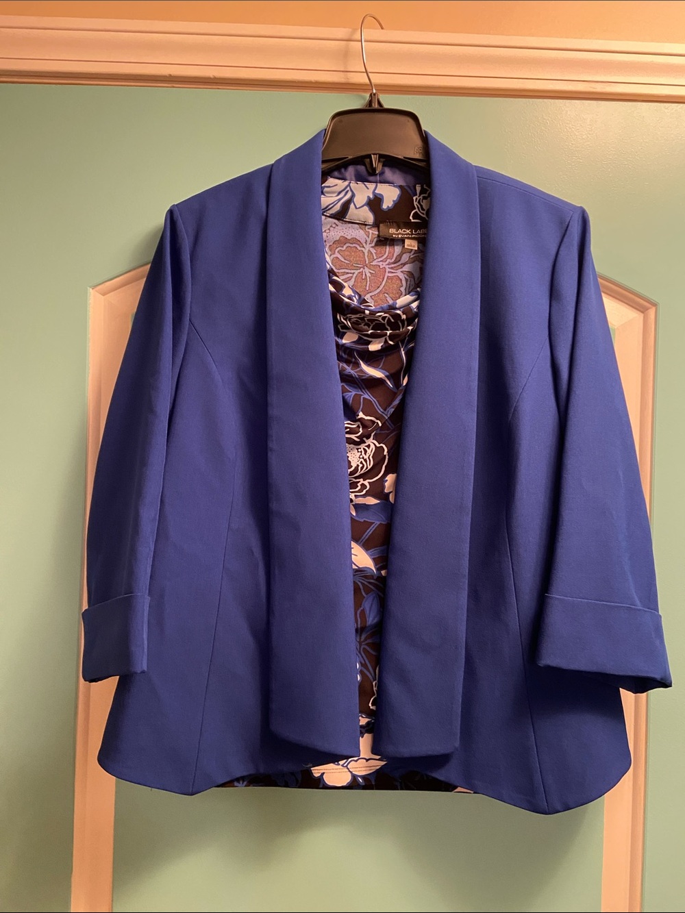 Plus-Size Royal Blue Open-Front Jacket with Floral Liner - Black Label